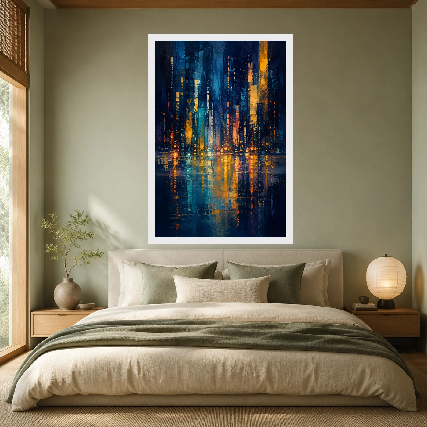 Abstract City Lights Night Impressionist Blue Gold Art Photo Frame, view 6