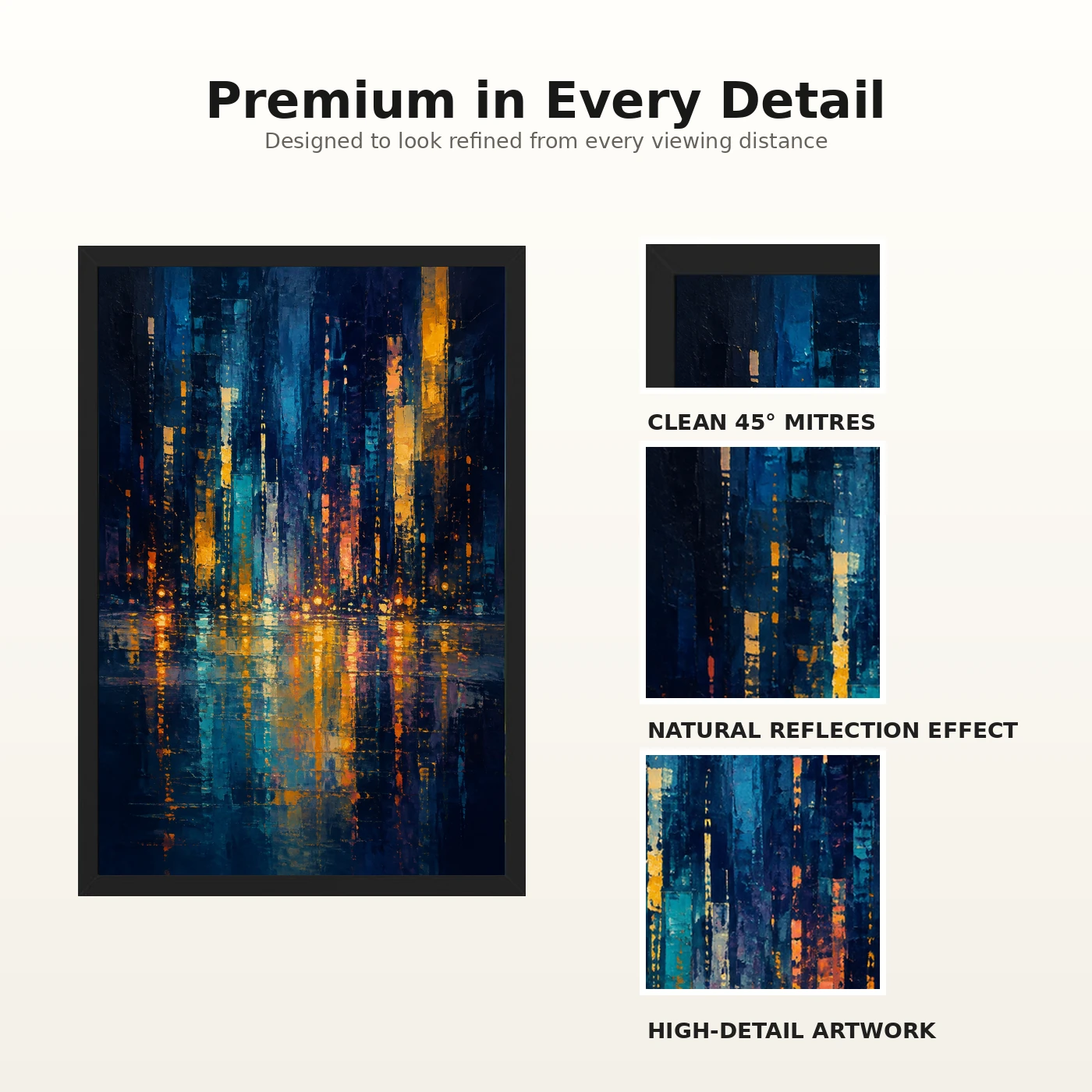 Abstract City Lights Night Impressionist Blue Gold Art Photo Frame, view 9