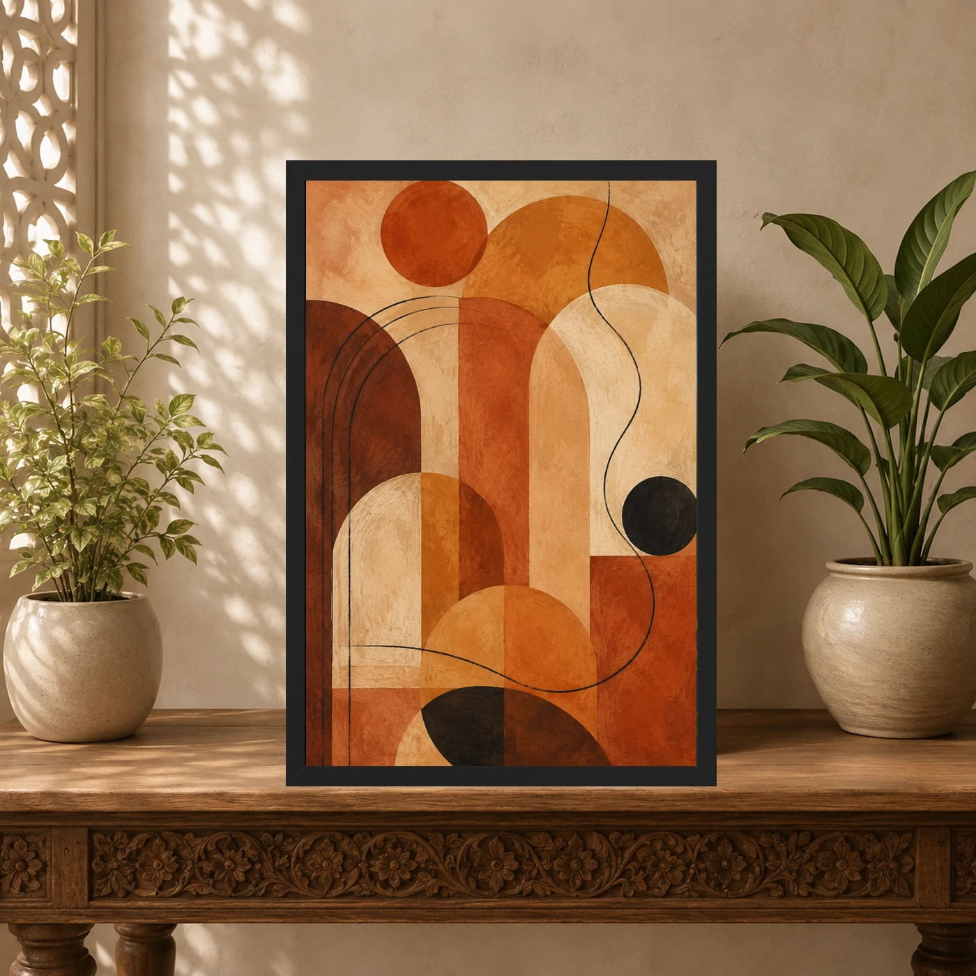 Abstract Earth Tones Clay Ochre Rajasthani Palette Art Photo Frame, view 5