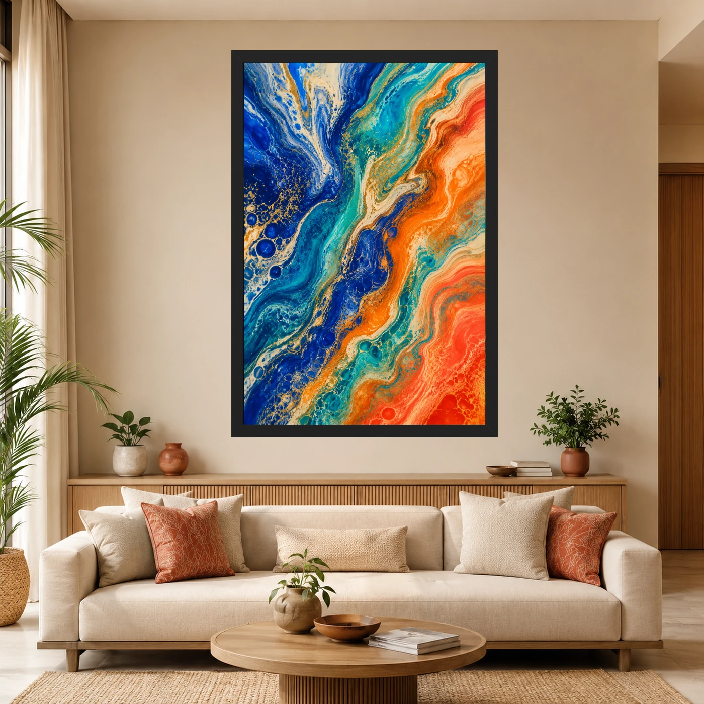 Abstract Fluid Pour Bright Complementary Colors Trending Art Photo Frame, view 4