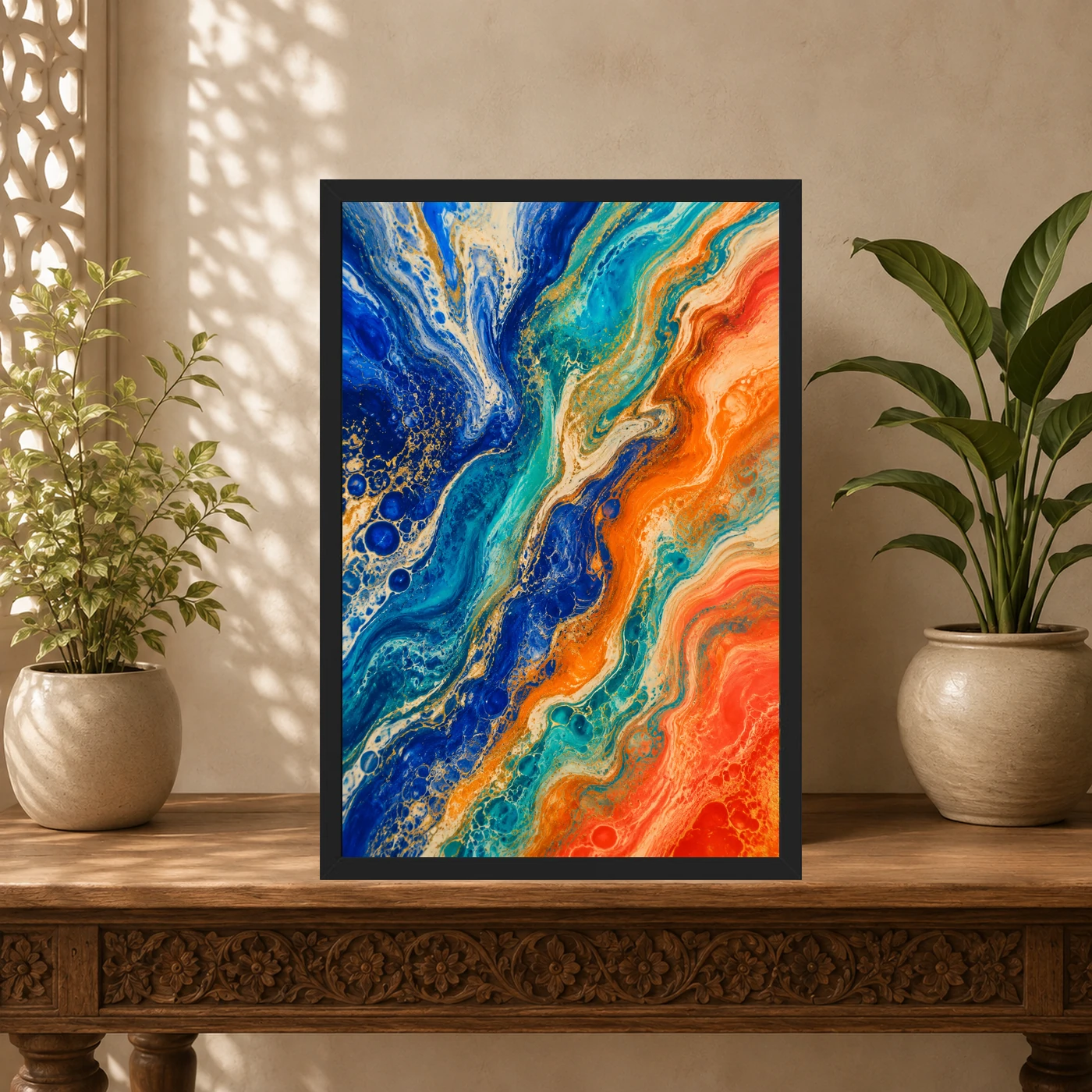 Abstract Fluid Pour Bright Complementary Colors Trending Art Photo Frame, view 5