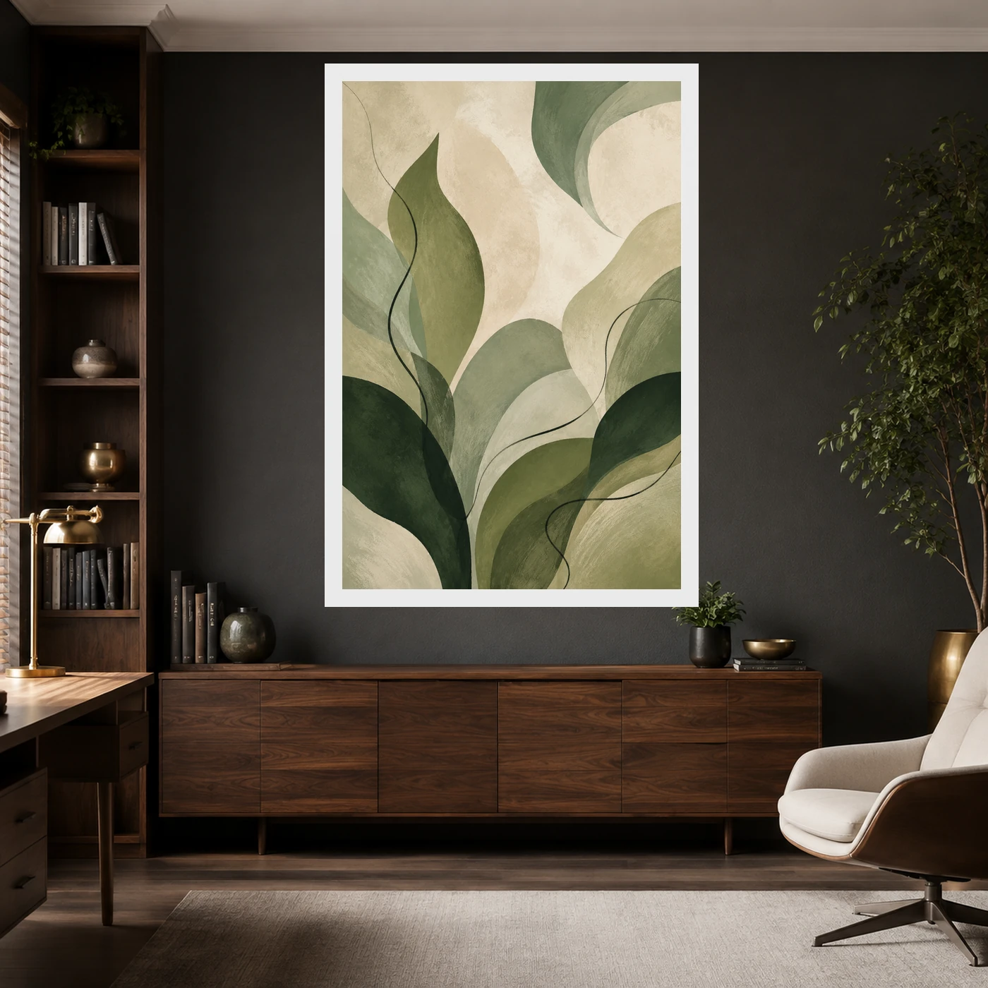 Abstract Forest Greens Botanical Contemporary Calming Art Photo Frame, view 10