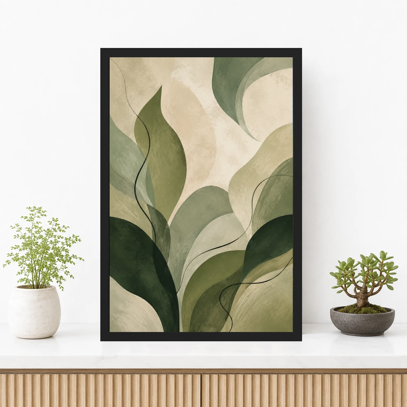 Abstract Forest Greens Botanical Contemporary Calming Art Photo Frame, view 3