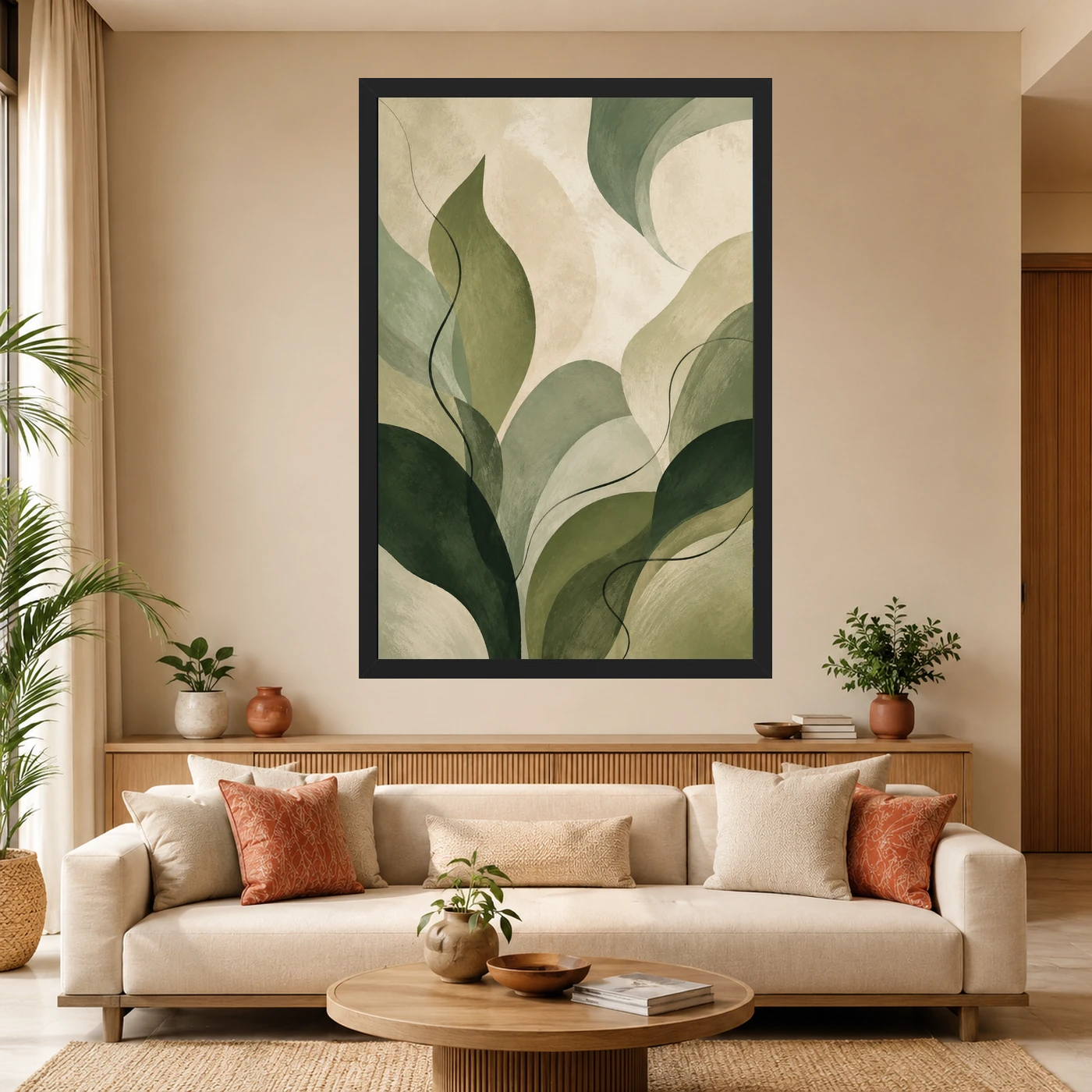 Abstract Forest Greens Botanical Contemporary Calming Art Photo Frame, view 4