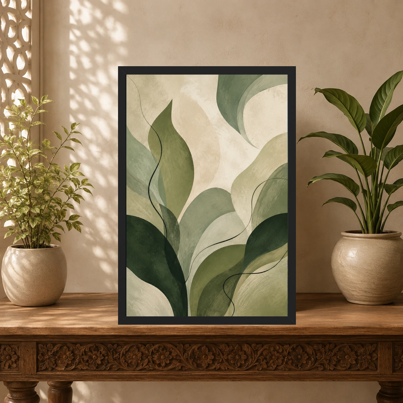 Abstract Forest Greens Botanical Contemporary Calming Art Photo Frame, view 5