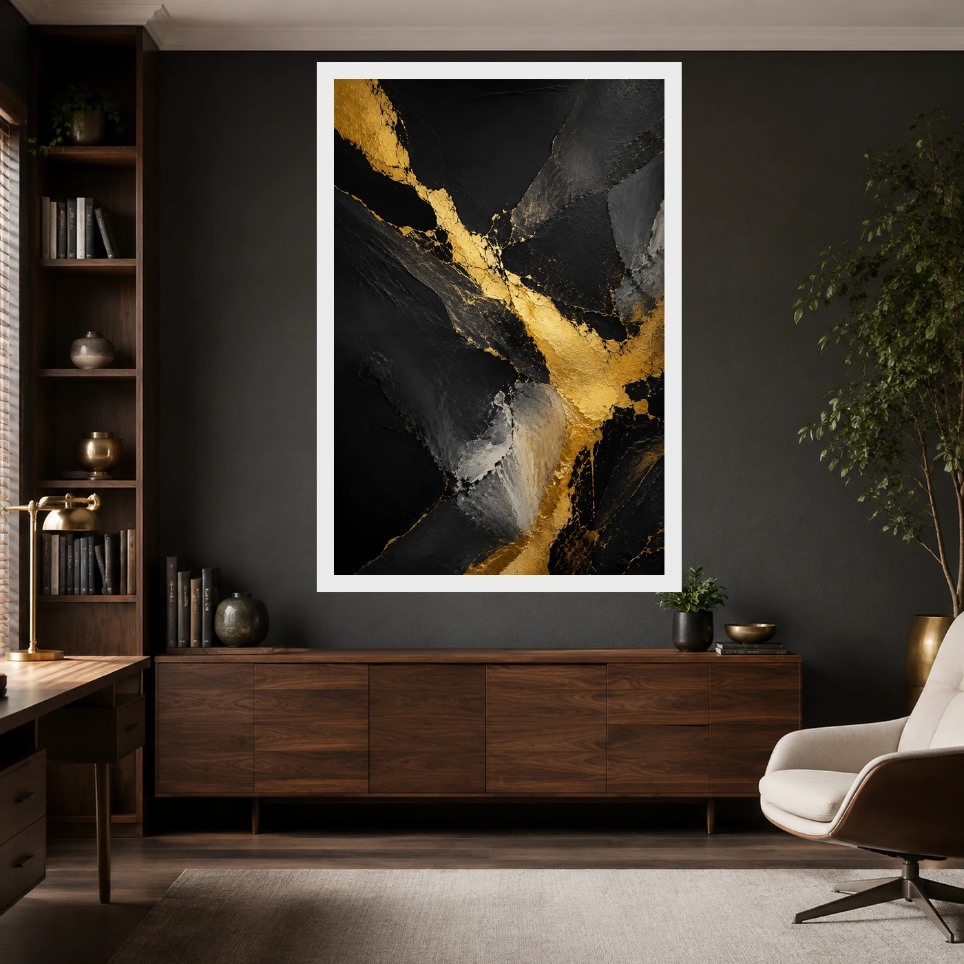 Abstract Gold Black Luxury Gold Leaf Dark Canvas Premium Art Photo Frame, view 10