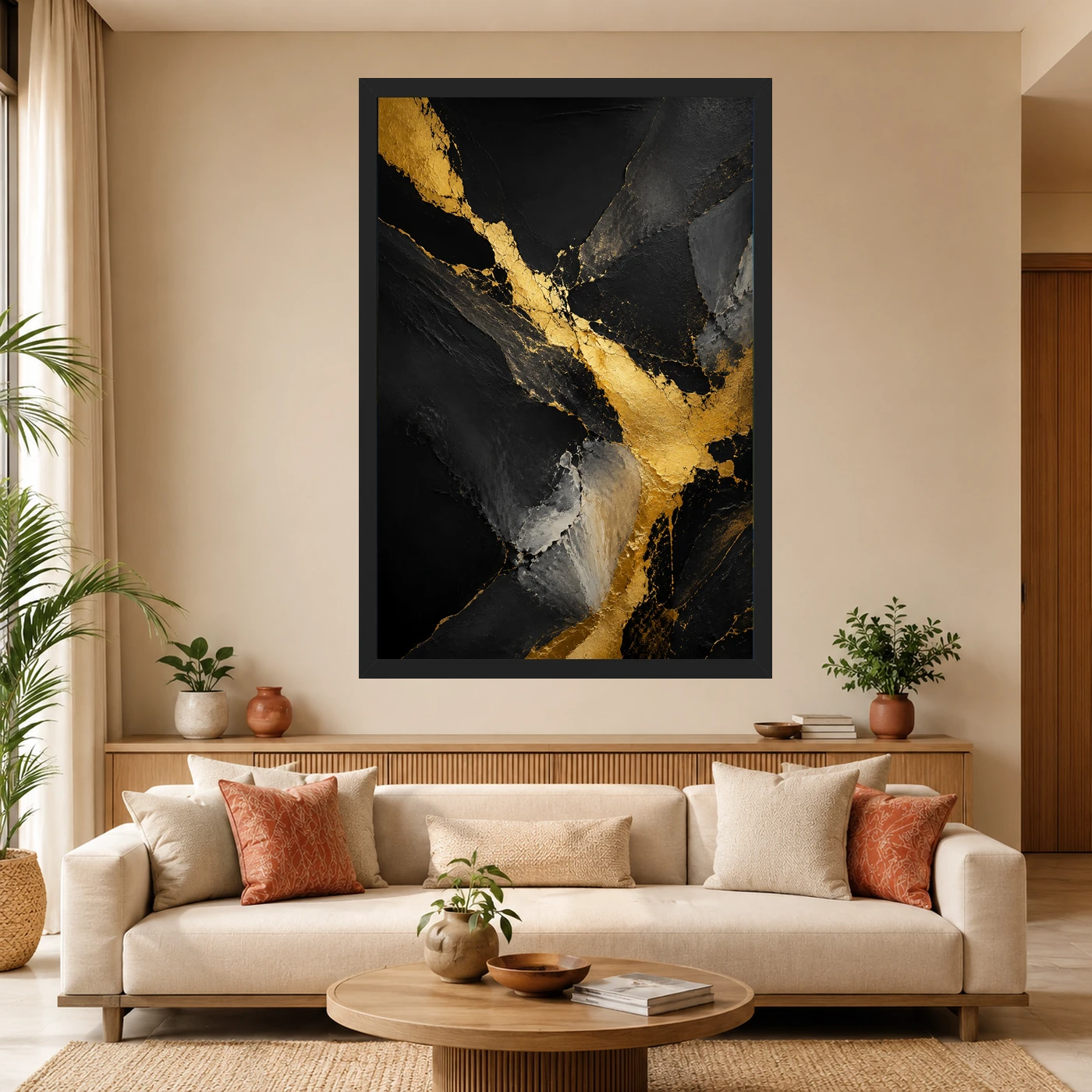 Abstract Gold Black Luxury Gold Leaf Dark Canvas Premium Art Photo Frame, view 4