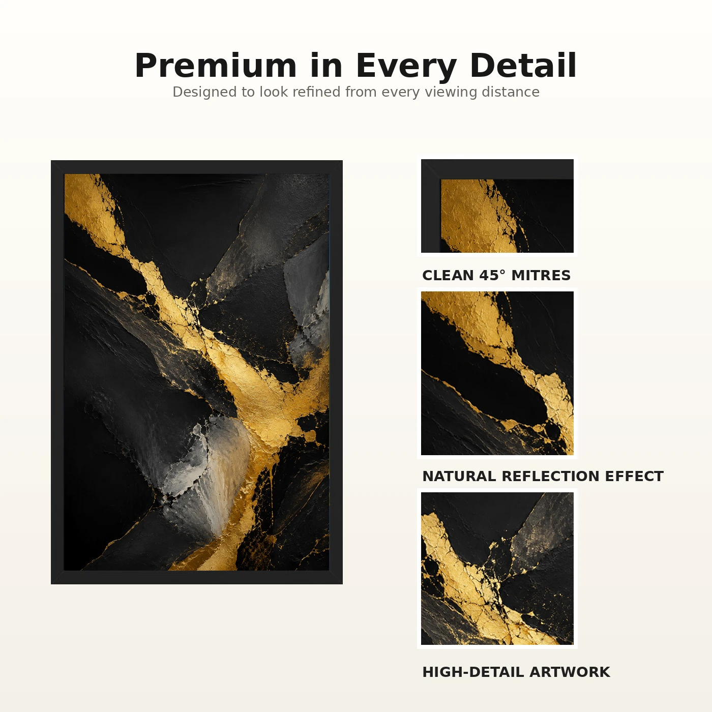 Abstract Gold Black Luxury Gold Leaf Dark Canvas Premium Art Photo Frame, view 9