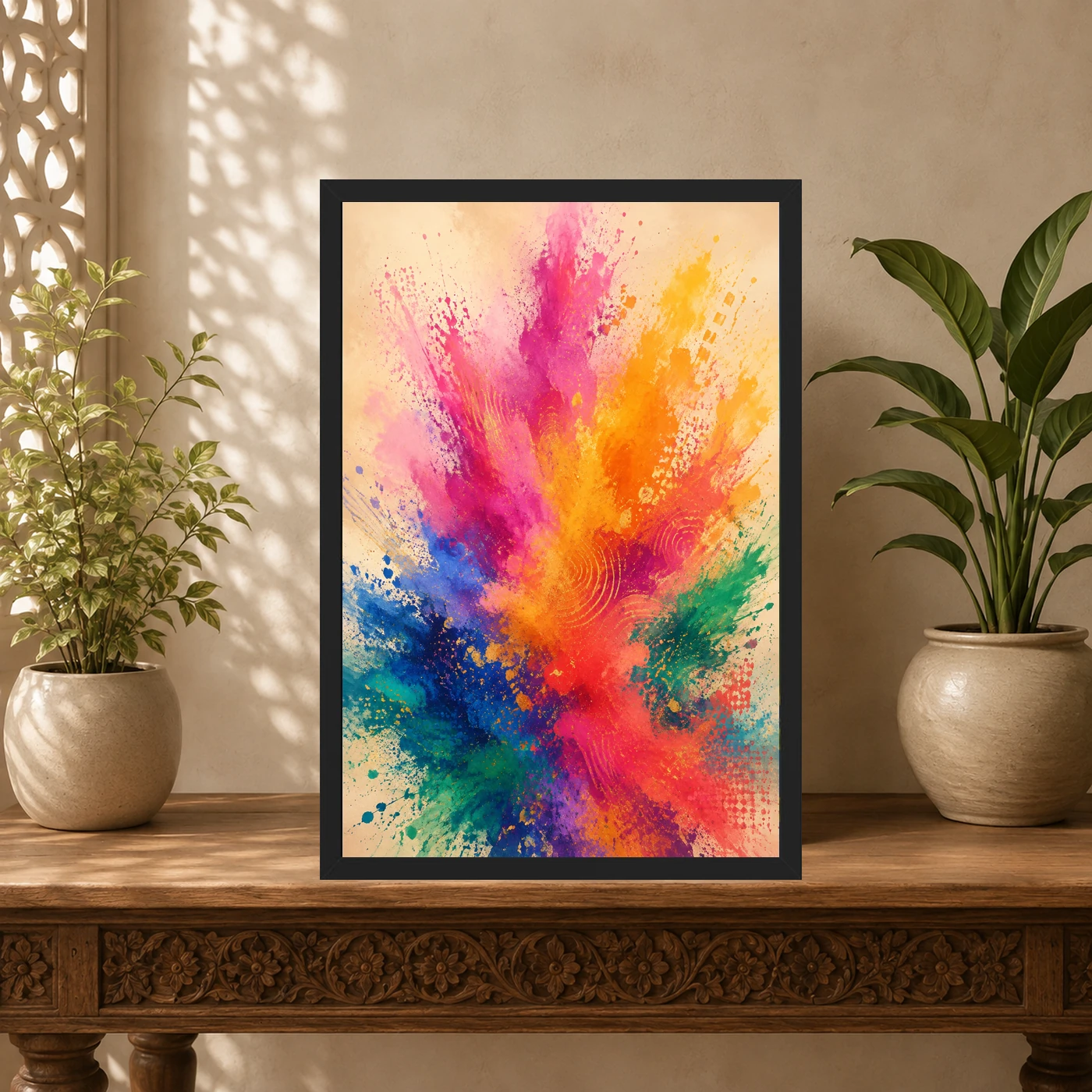 Abstract Indian Festival Holi Colors Joyful Splatter Art Photo Frame, view 5