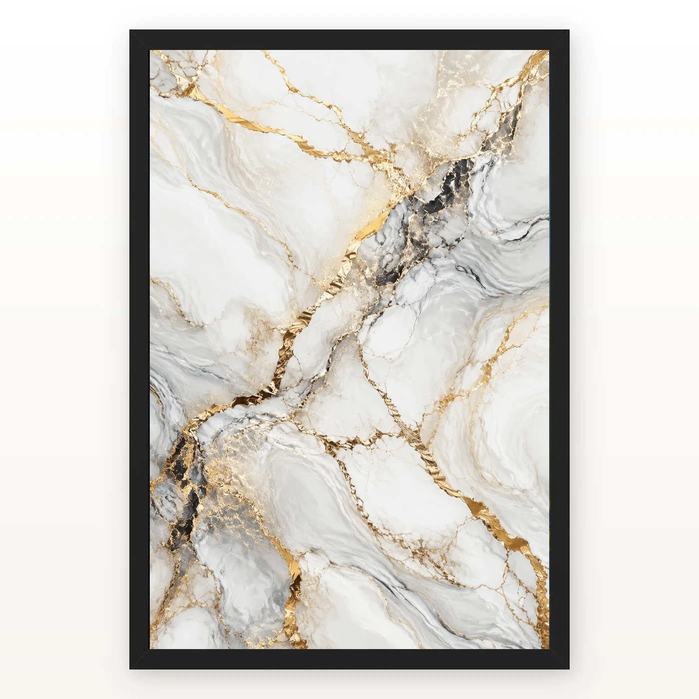 Abstract Marble Effect White Gold Veins Luxury Wall Art Photo Frame