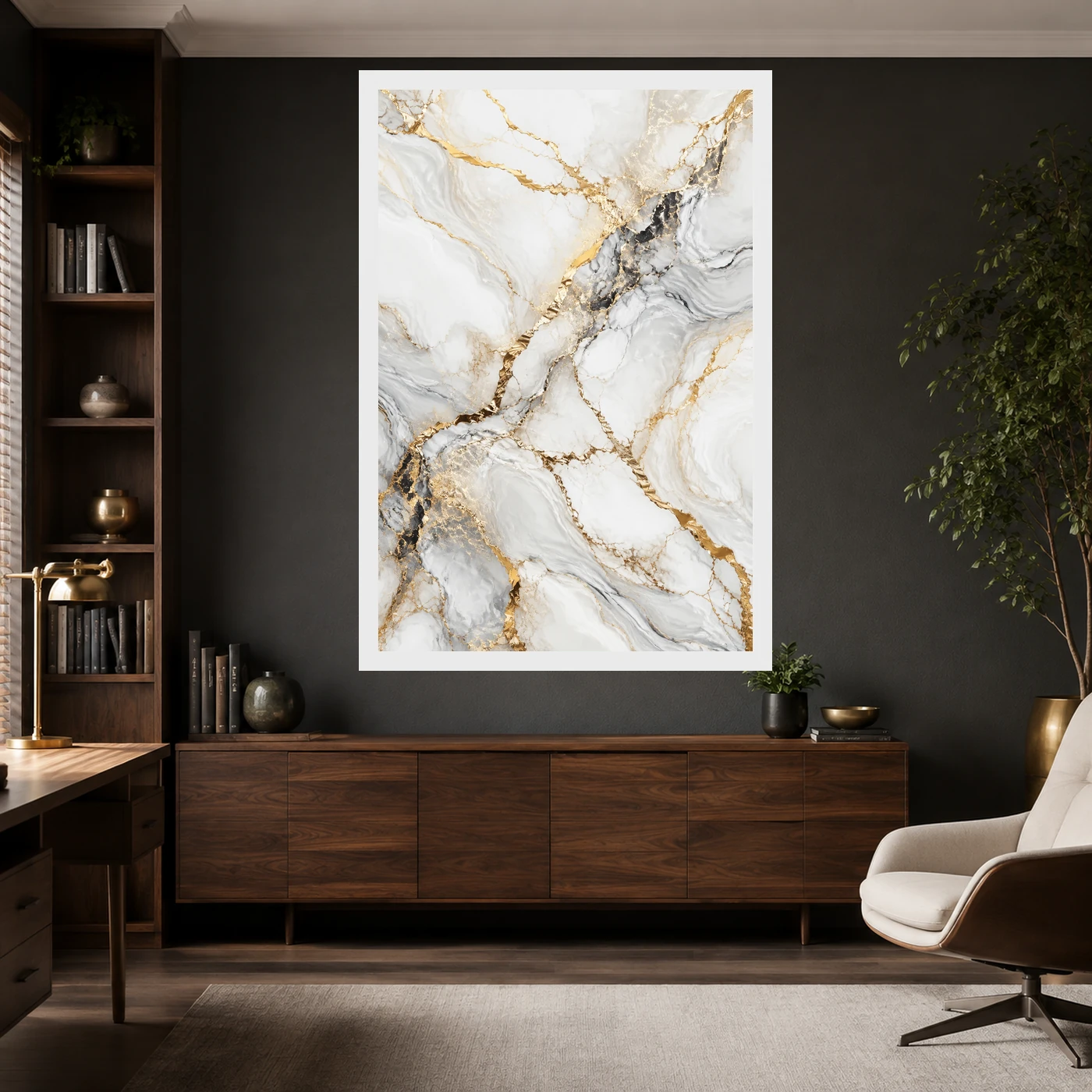 Abstract Marble Effect White Gold Veins Luxury Wall Art Photo Frame, view 10
