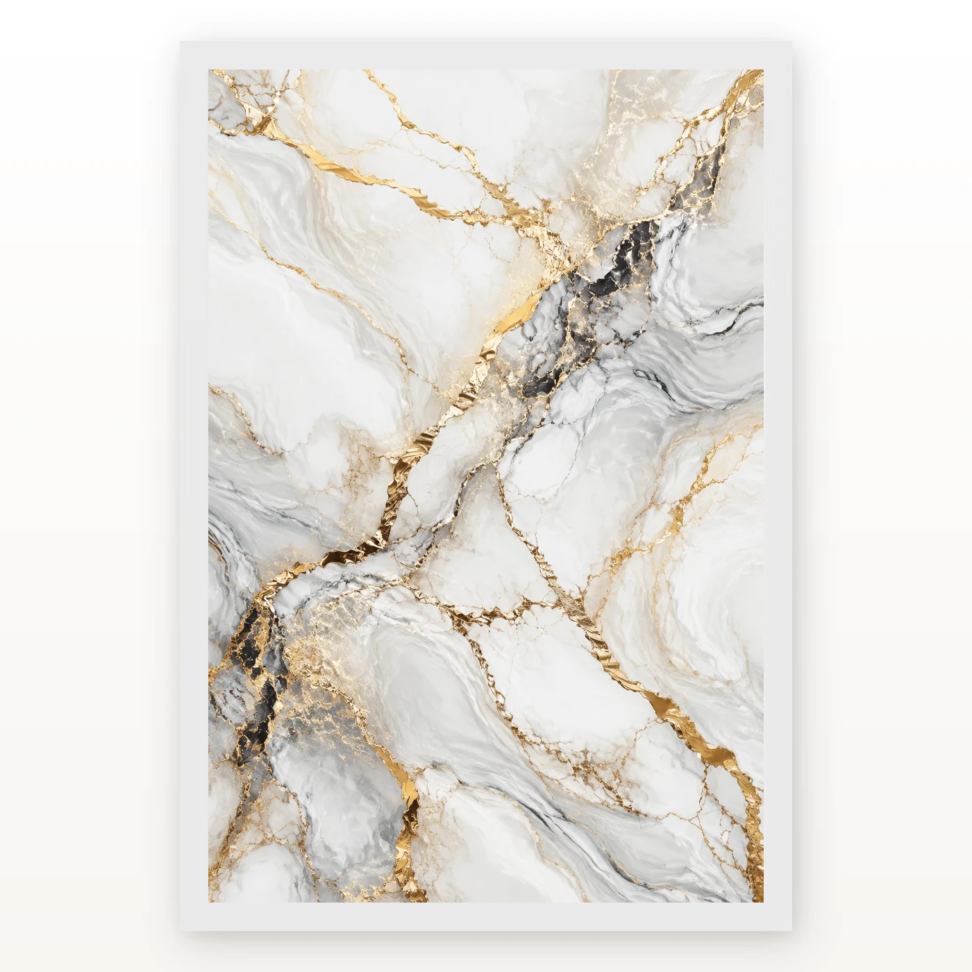 Abstract Marble Effect White Gold Veins Luxury Wall Art Photo Frame, view 2