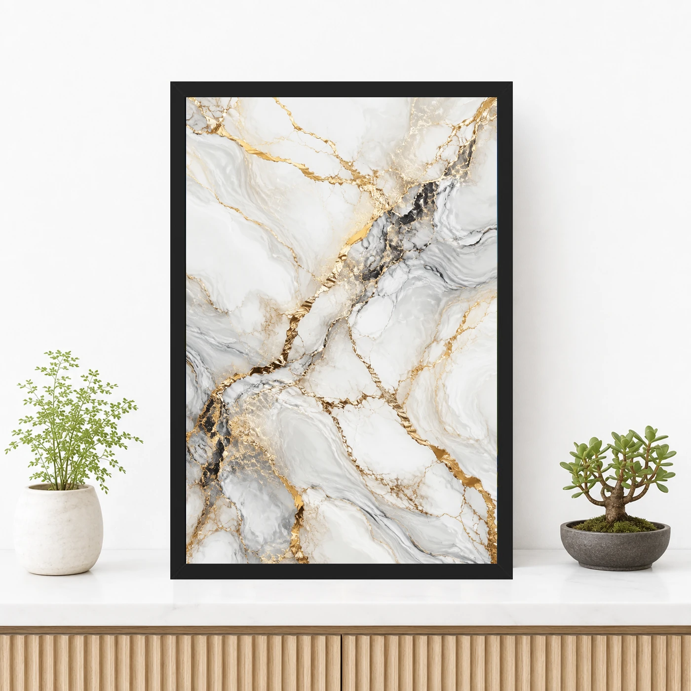 Abstract Marble Effect White Gold Veins Luxury Wall Art Photo Frame, view 3