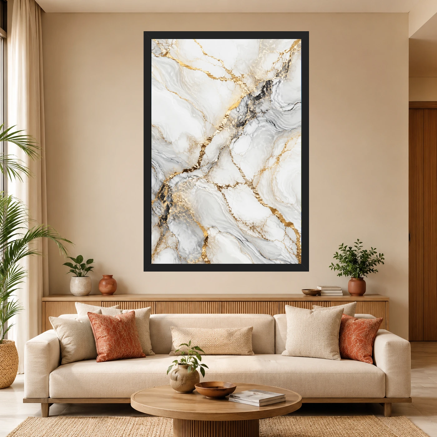 Abstract Marble Effect White Gold Veins Luxury Wall Art Photo Frame, view 4