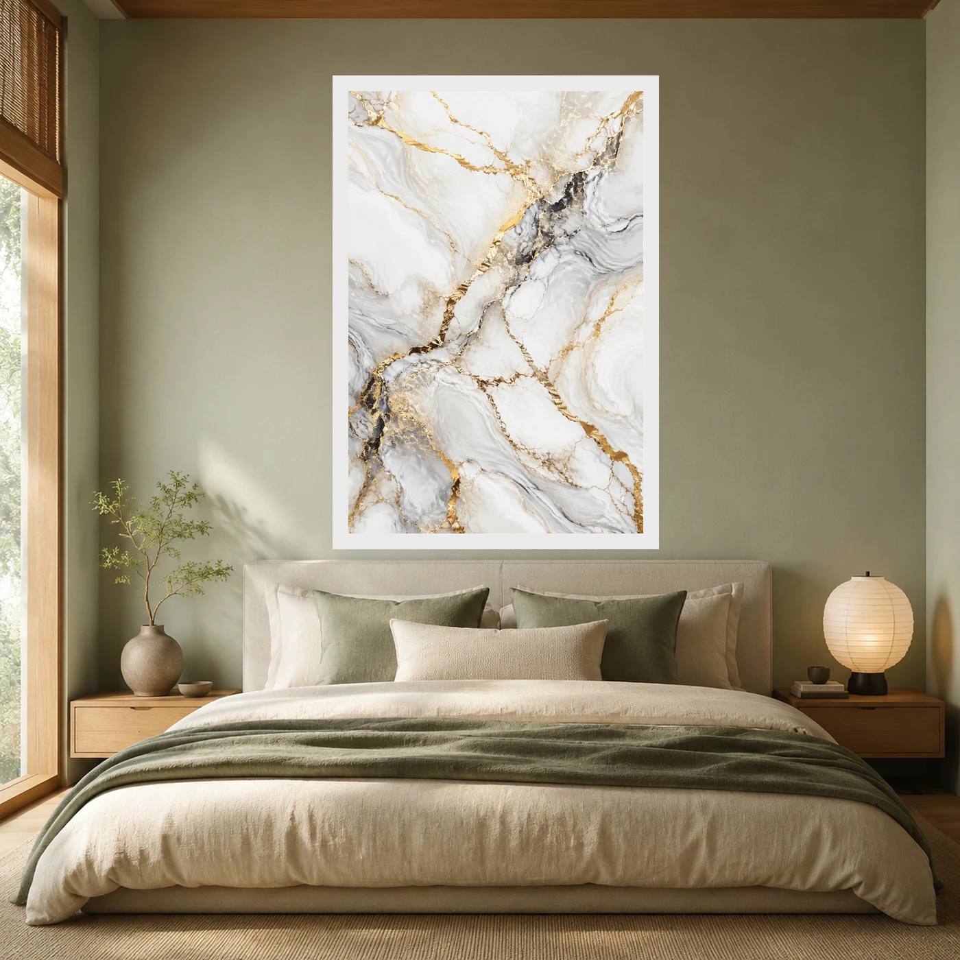 Abstract Marble Effect White Gold Veins Luxury Wall Art Photo Frame, view 6