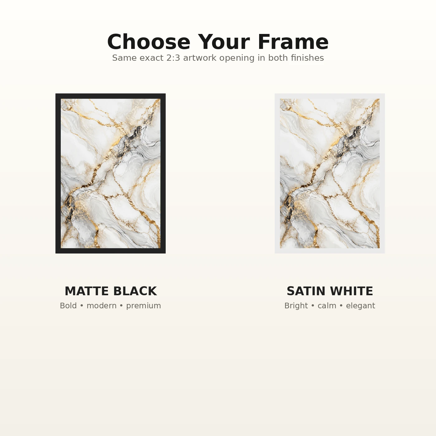 Abstract Marble Effect White Gold Veins Luxury Wall Art Photo Frame, view 7