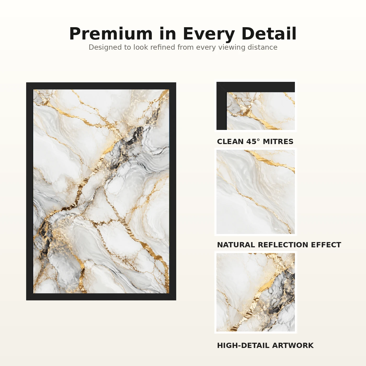 Abstract Marble Effect White Gold Veins Luxury Wall Art Photo Frame, view 9