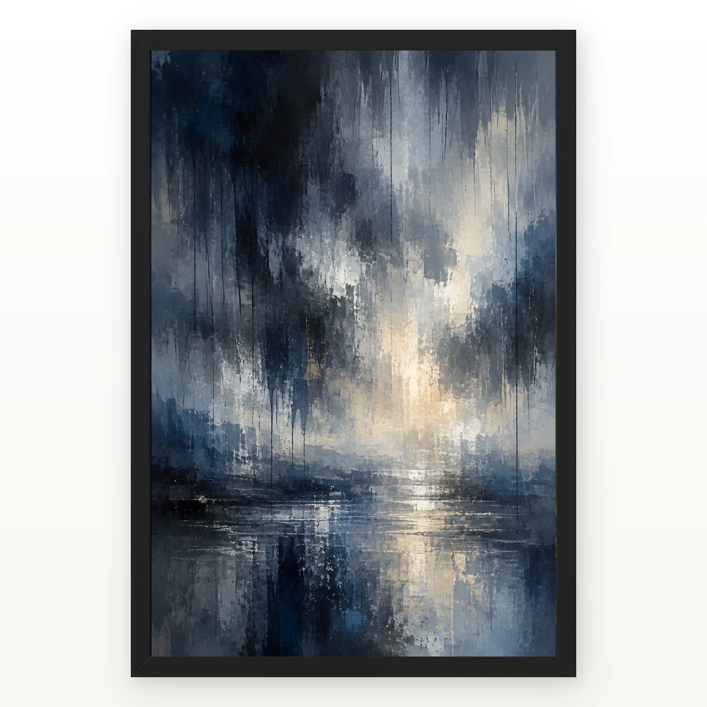 Abstract Monsoon Dark Blues Greys Silver Rain Storm Art Photo Frame