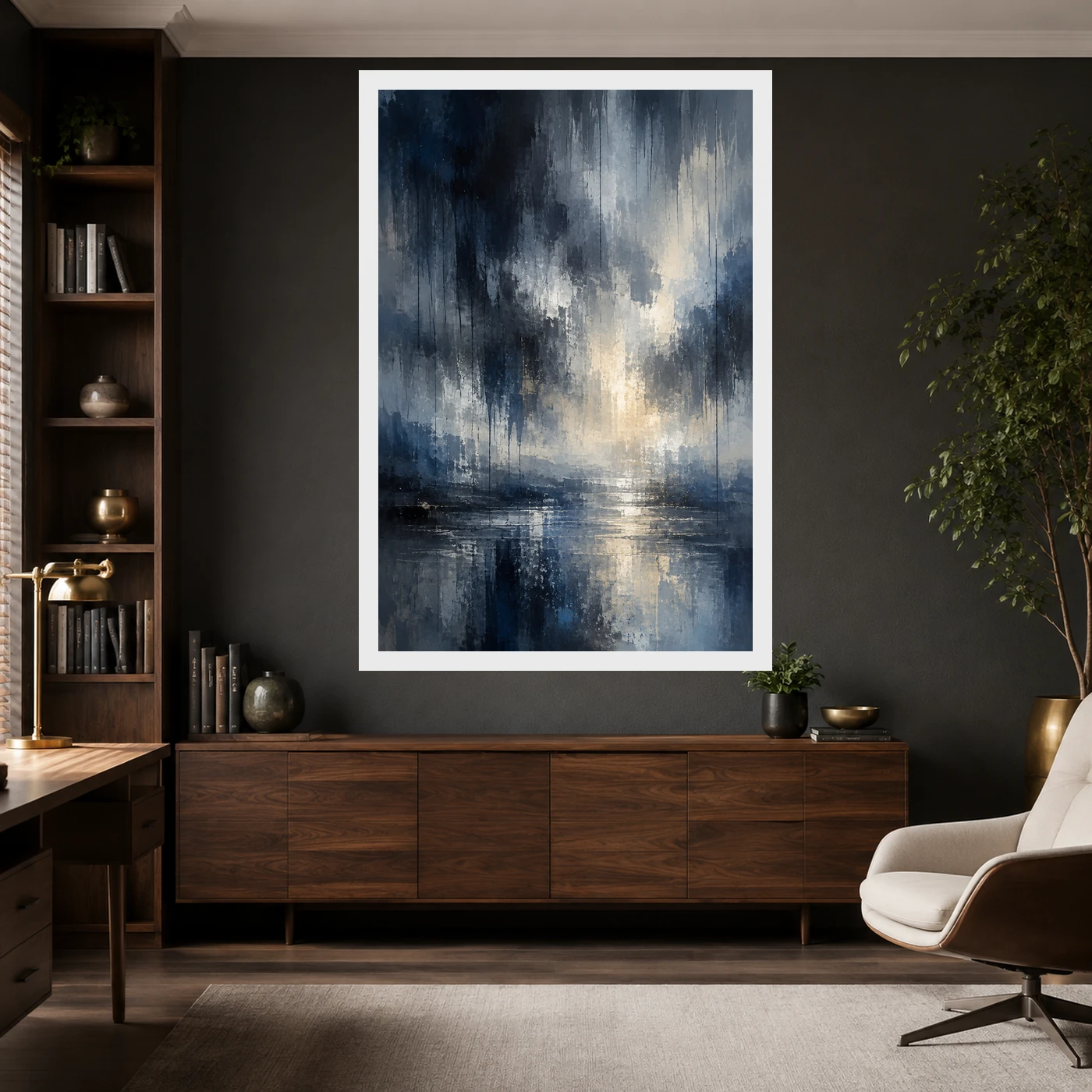 Abstract Monsoon Dark Blues Greys Silver Rain Storm Art Photo Frame, view 10