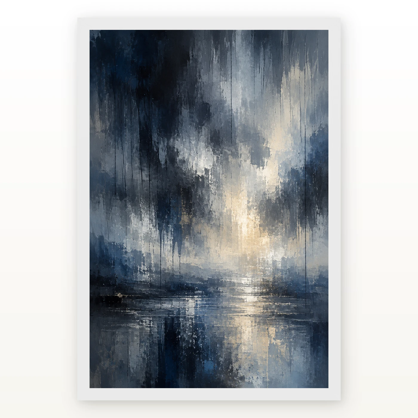 Abstract Monsoon Dark Blues Greys Silver Rain Storm Art Photo Frame, view 2