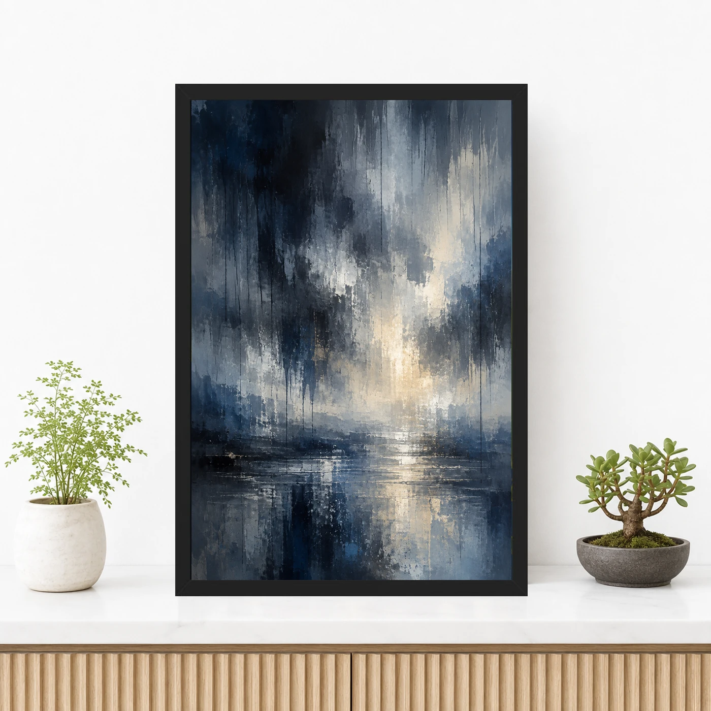 Abstract Monsoon Dark Blues Greys Silver Rain Storm Art Photo Frame, view 3