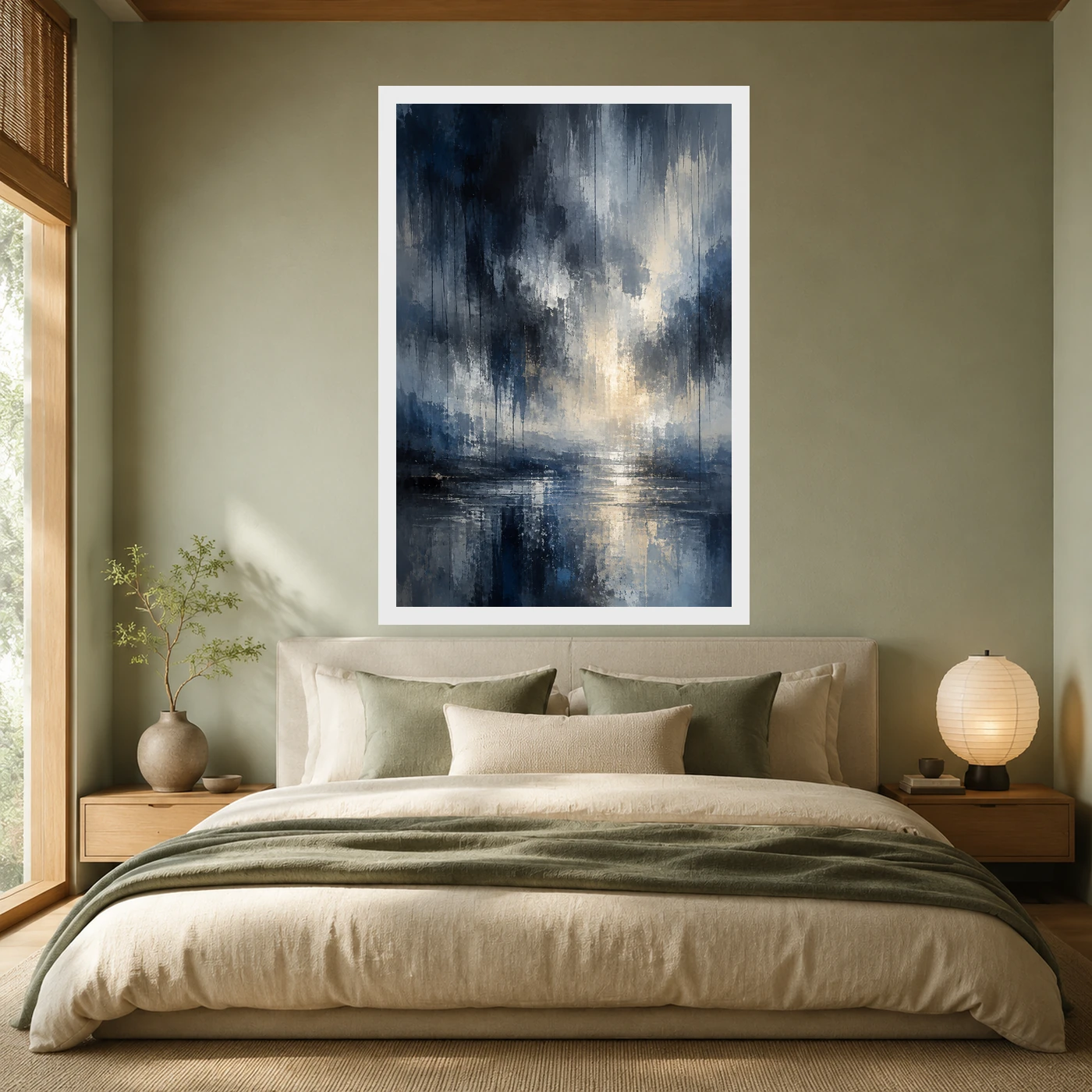 Abstract Monsoon Dark Blues Greys Silver Rain Storm Art Photo Frame, view 6