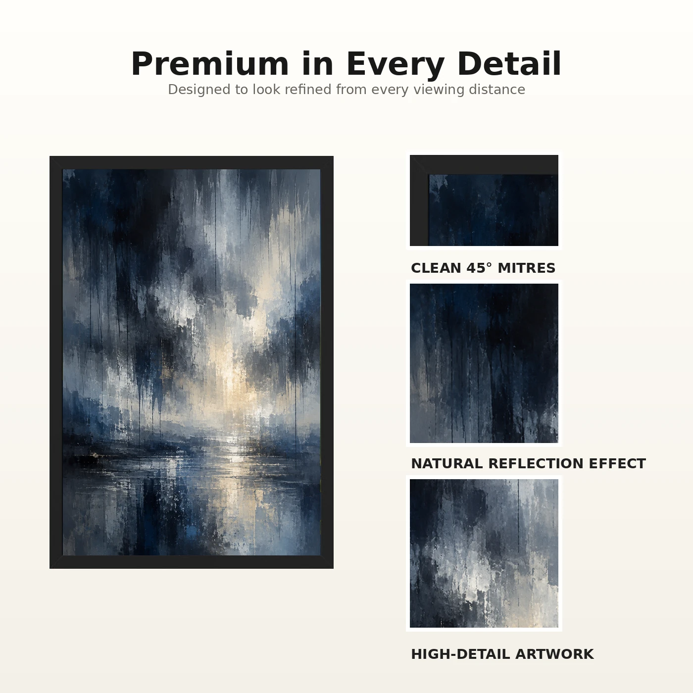 Abstract Monsoon Dark Blues Greys Silver Rain Storm Art Photo Frame, view 9