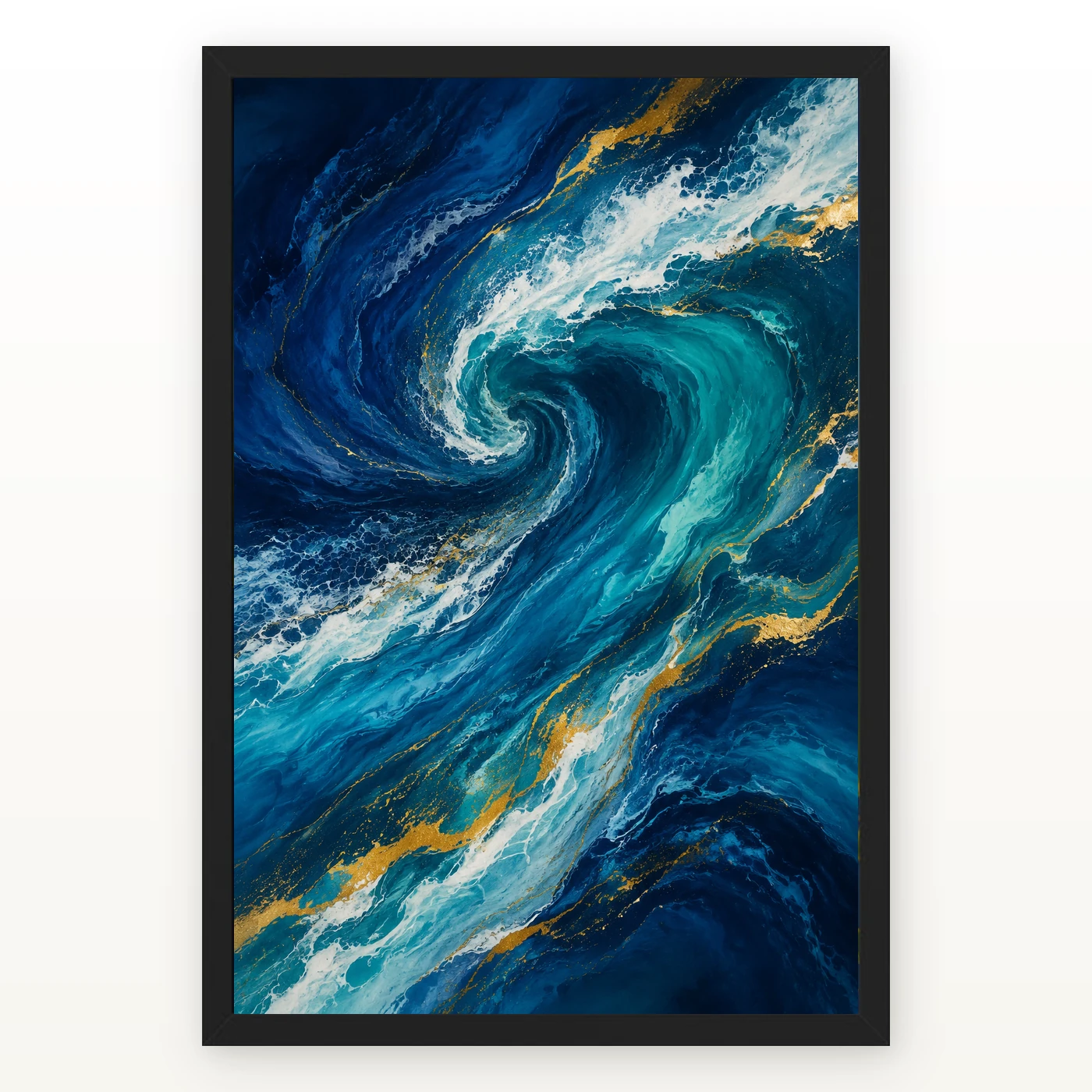 Abstract Ocean Waves Midnight Blue Turquoise Flowing Art Photo Frame