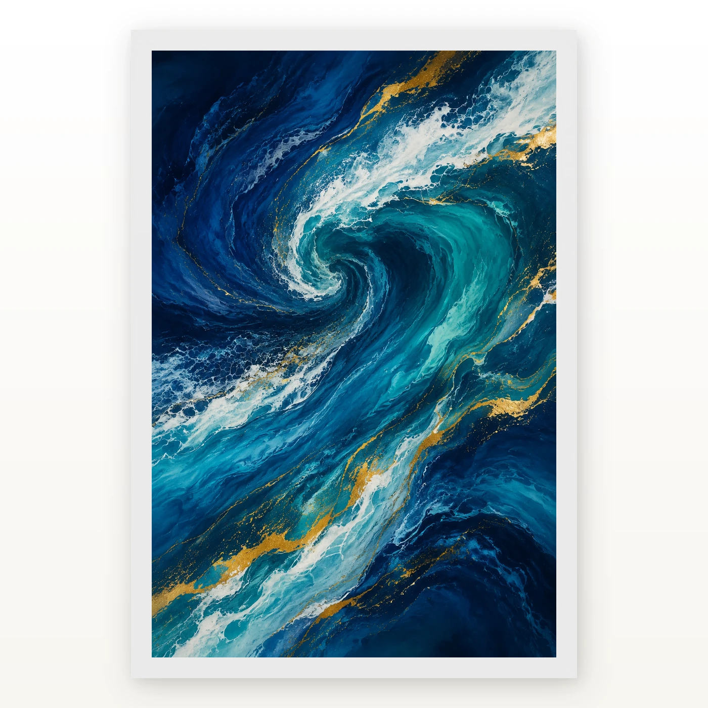 Abstract Ocean Waves Midnight Blue Turquoise Flowing Art Photo Frame, view 2