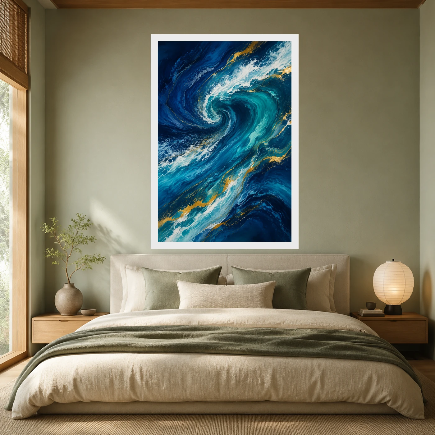 Abstract Ocean Waves Midnight Blue Turquoise Flowing Art Photo Frame, view 6