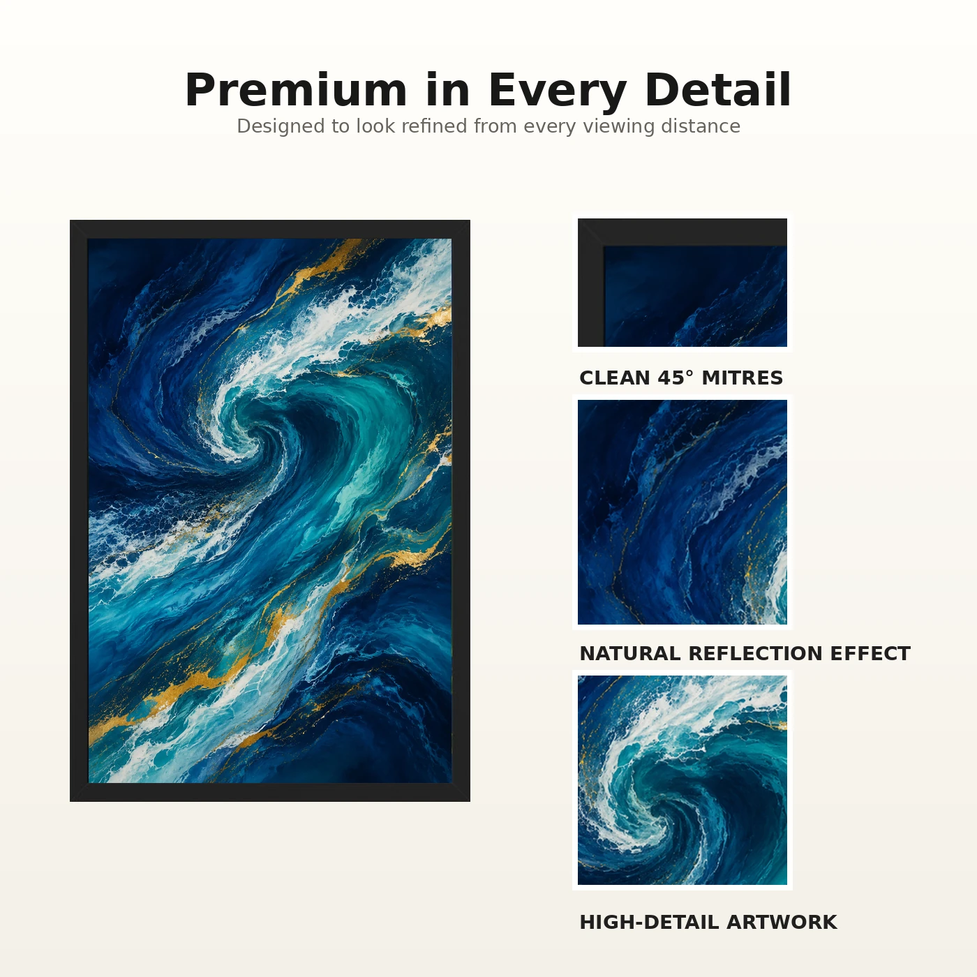 Abstract Ocean Waves Midnight Blue Turquoise Flowing Art Photo Frame, view 9