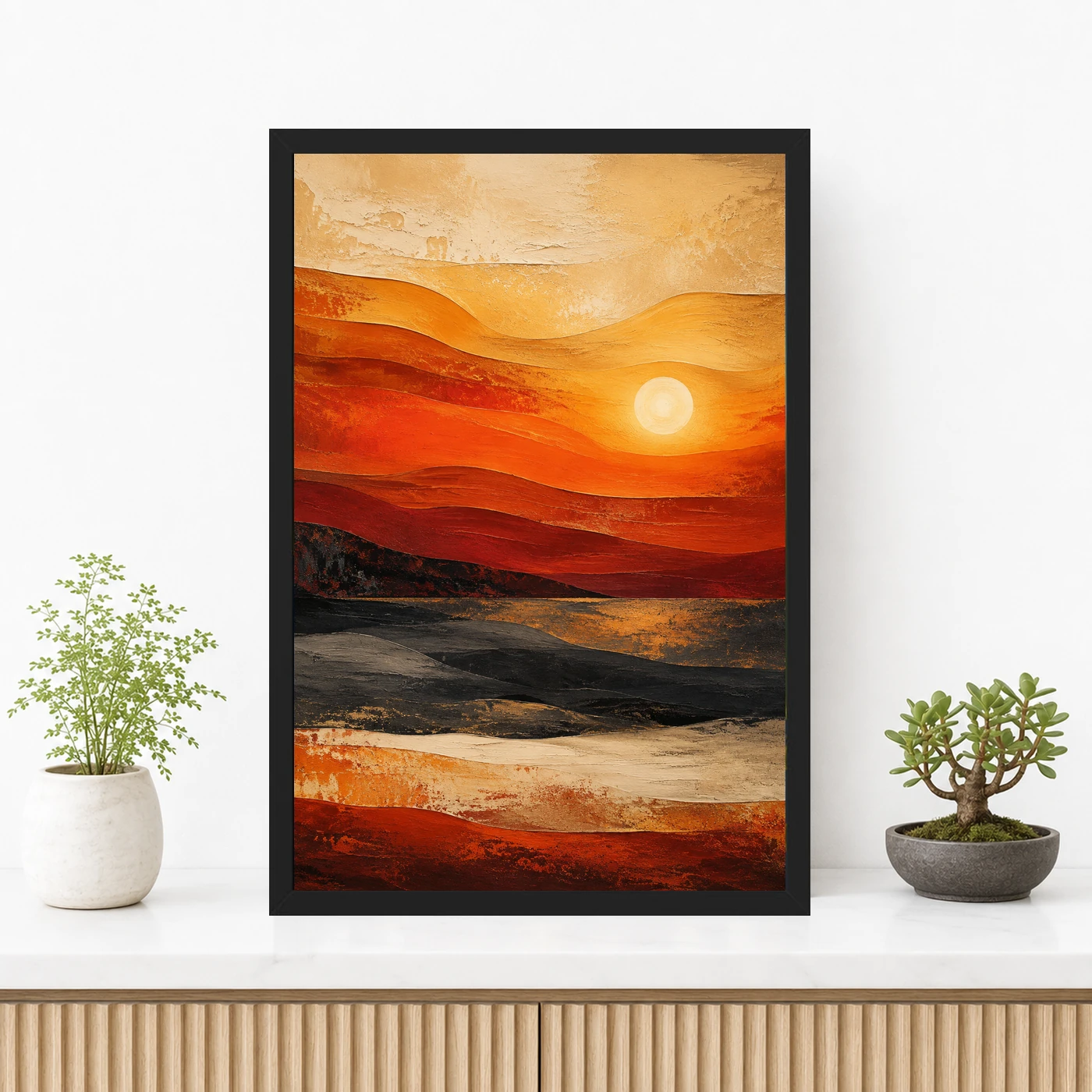 Abstract Sunset Orange Red Gold Layers Expressionism Art Photo Frame, view 3
