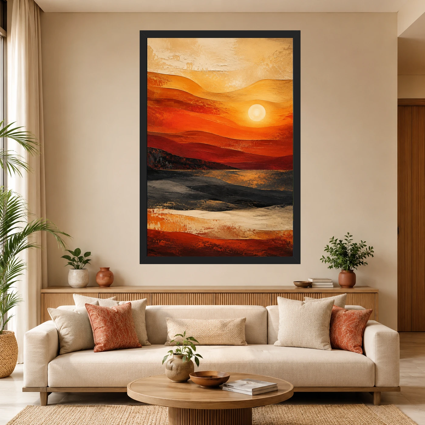 Abstract Sunset Orange Red Gold Layers Expressionism Art Photo Frame, view 4