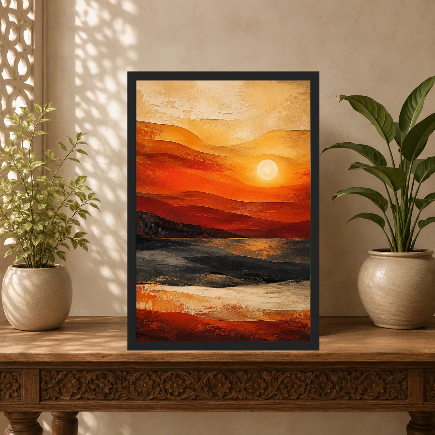 Abstract Sunset Orange Red Gold Layers Expressionism Art Photo Frame, view 5