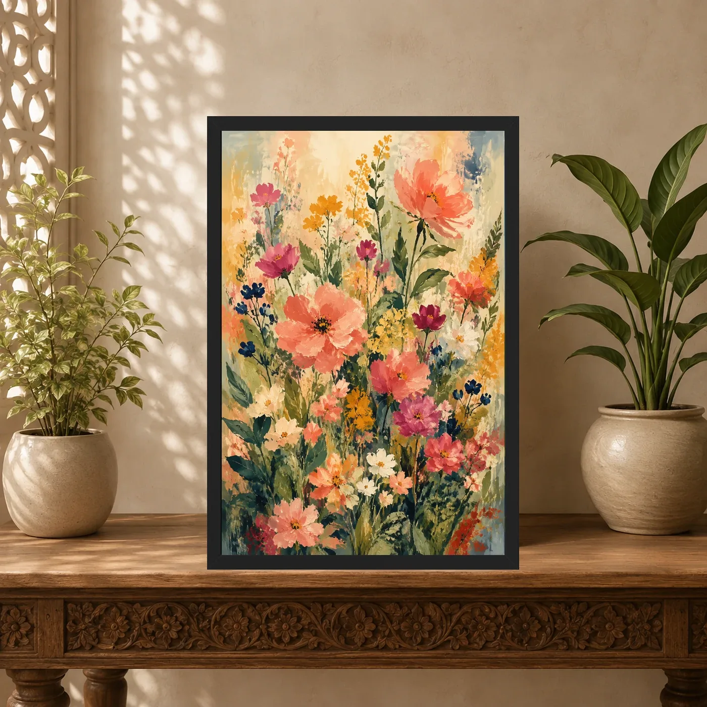 Abstract Vibrant Florals Impressionist Brushwork Garden Art Photo Frame, view 5