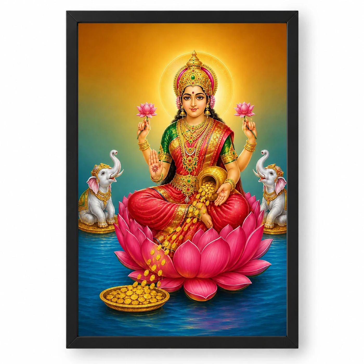 Angled Lotus Throne Varalakshmi Photo Frame – Red Green Art