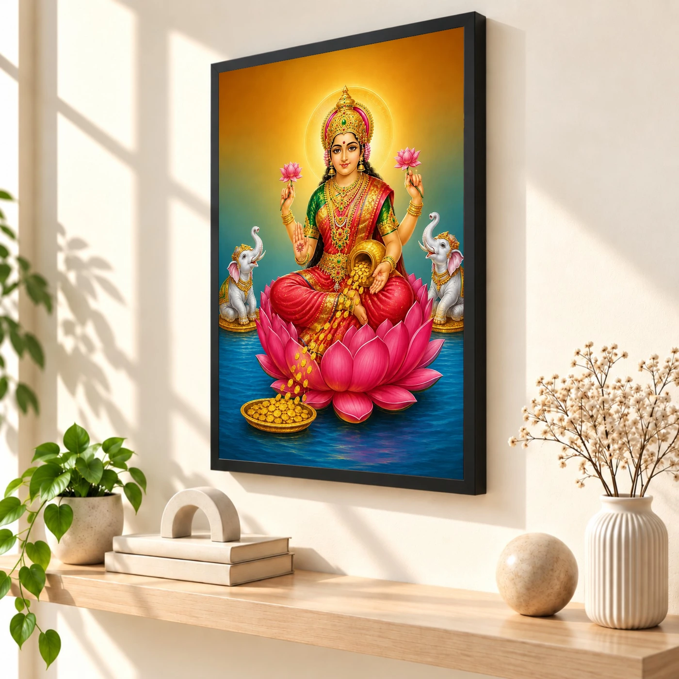 Angled Lotus Throne Varalakshmi Photo Frame – Red Green Art, view 2