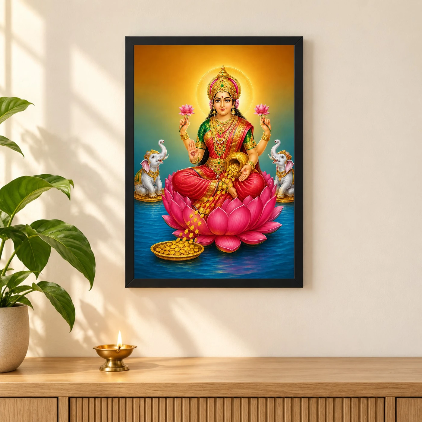 Angled Lotus Throne Varalakshmi Photo Frame – Red Green Art, view 3