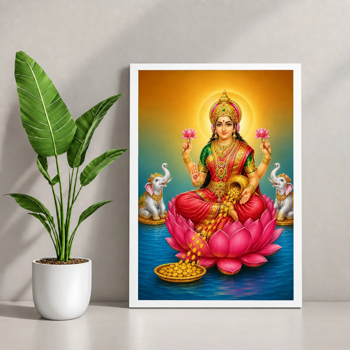 Angled Lotus Throne Varalakshmi Photo Frame – Red Green Art, view 4