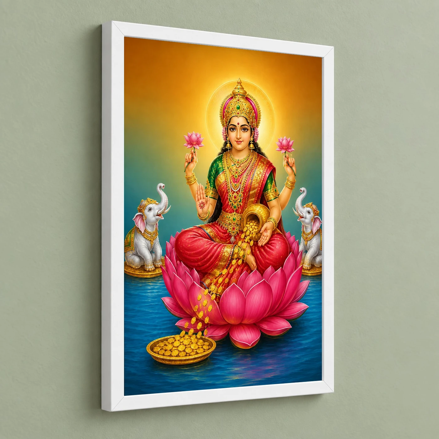 Angled Lotus Throne Varalakshmi Photo Frame – Red Green Art, view 5