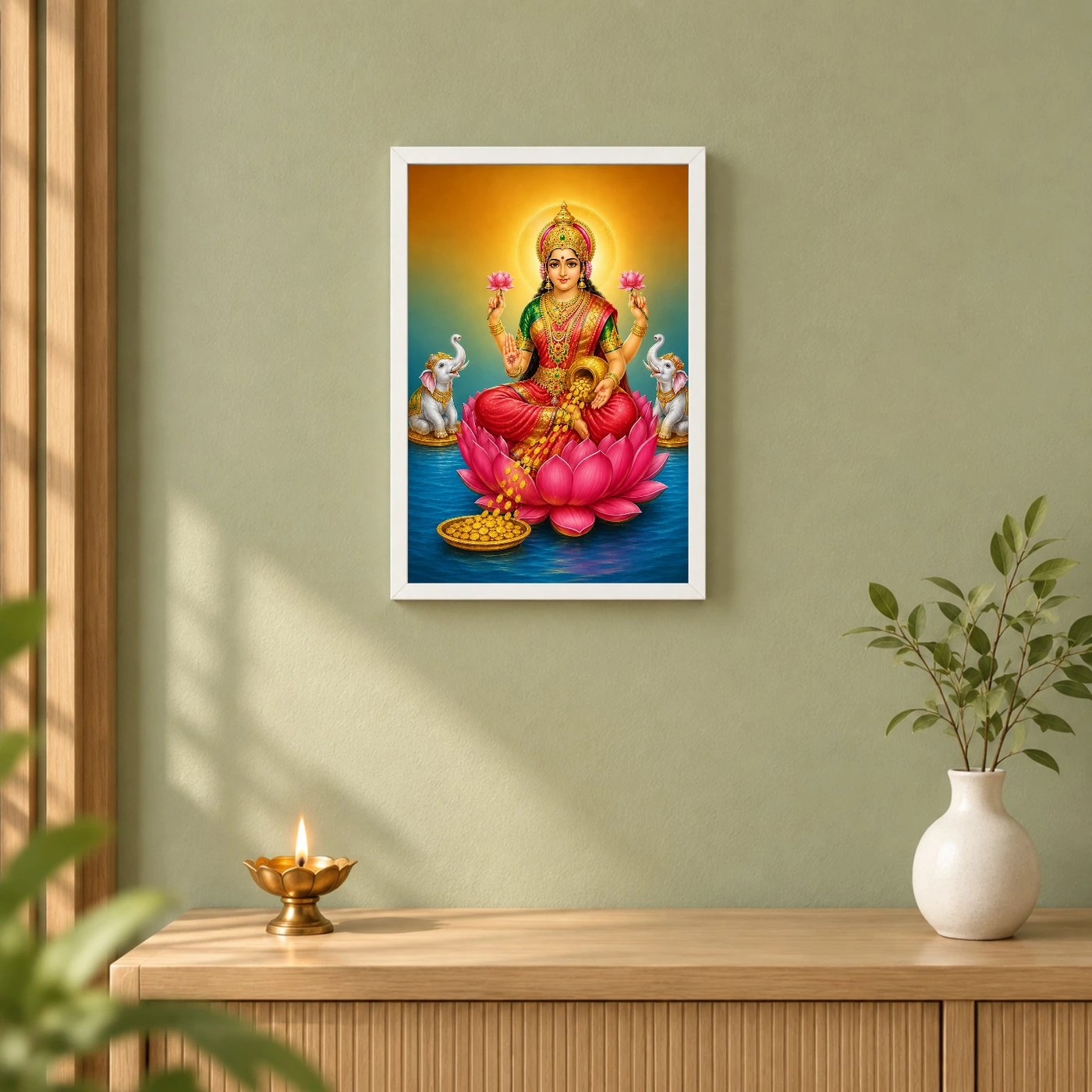 Angled Lotus Throne Varalakshmi Photo Frame – Red Green Art, view 6