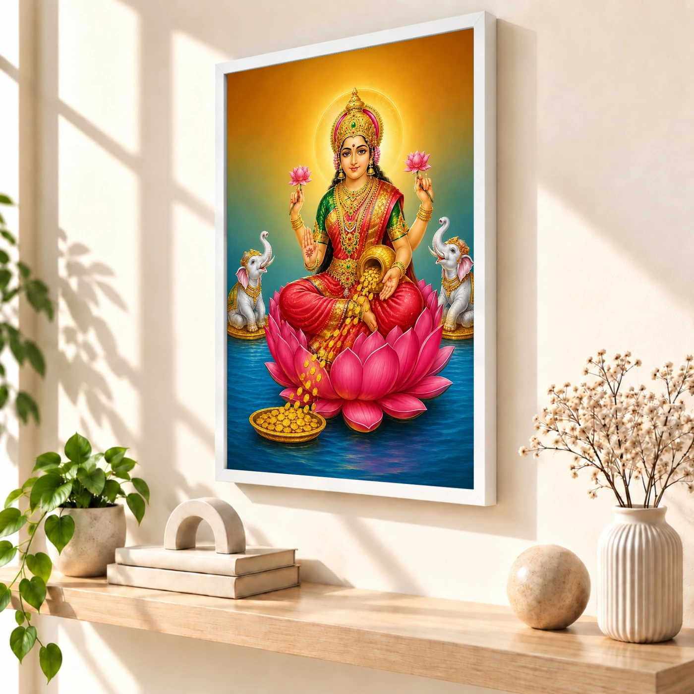 Angled Lotus Throne Varalakshmi Photo Frame – Red Green Art, view 7