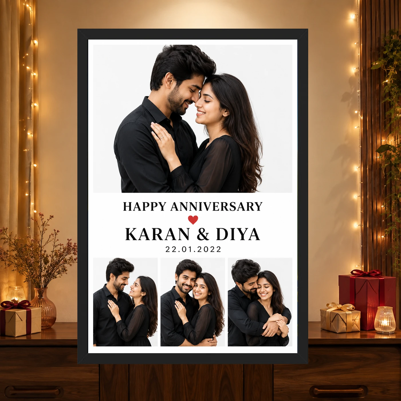Anniversary Photo Collage 4 Images Vintage Heart Love Photo Frame, view 4