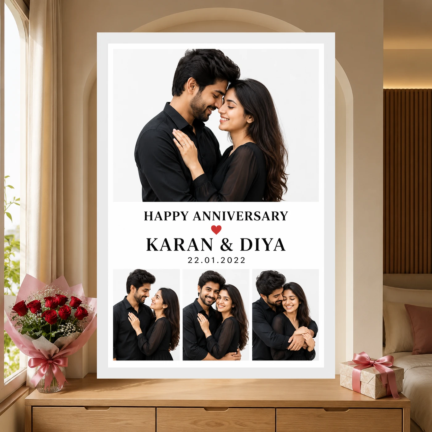 Anniversary Photo Collage 4 Images Vintage Heart Love Photo Frame, view 6
