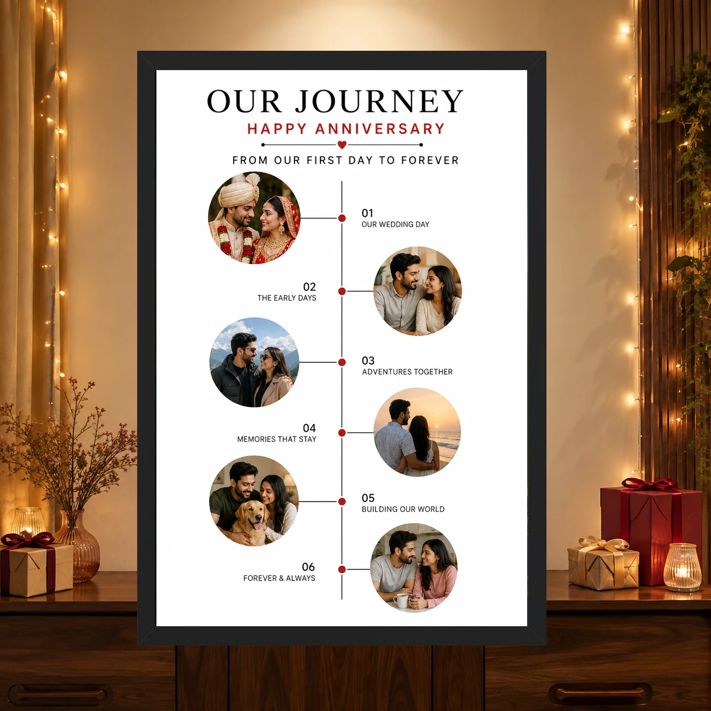 Anniversary Collage 6 Photos Journey Timeline Romantic Photo Frame, view 4