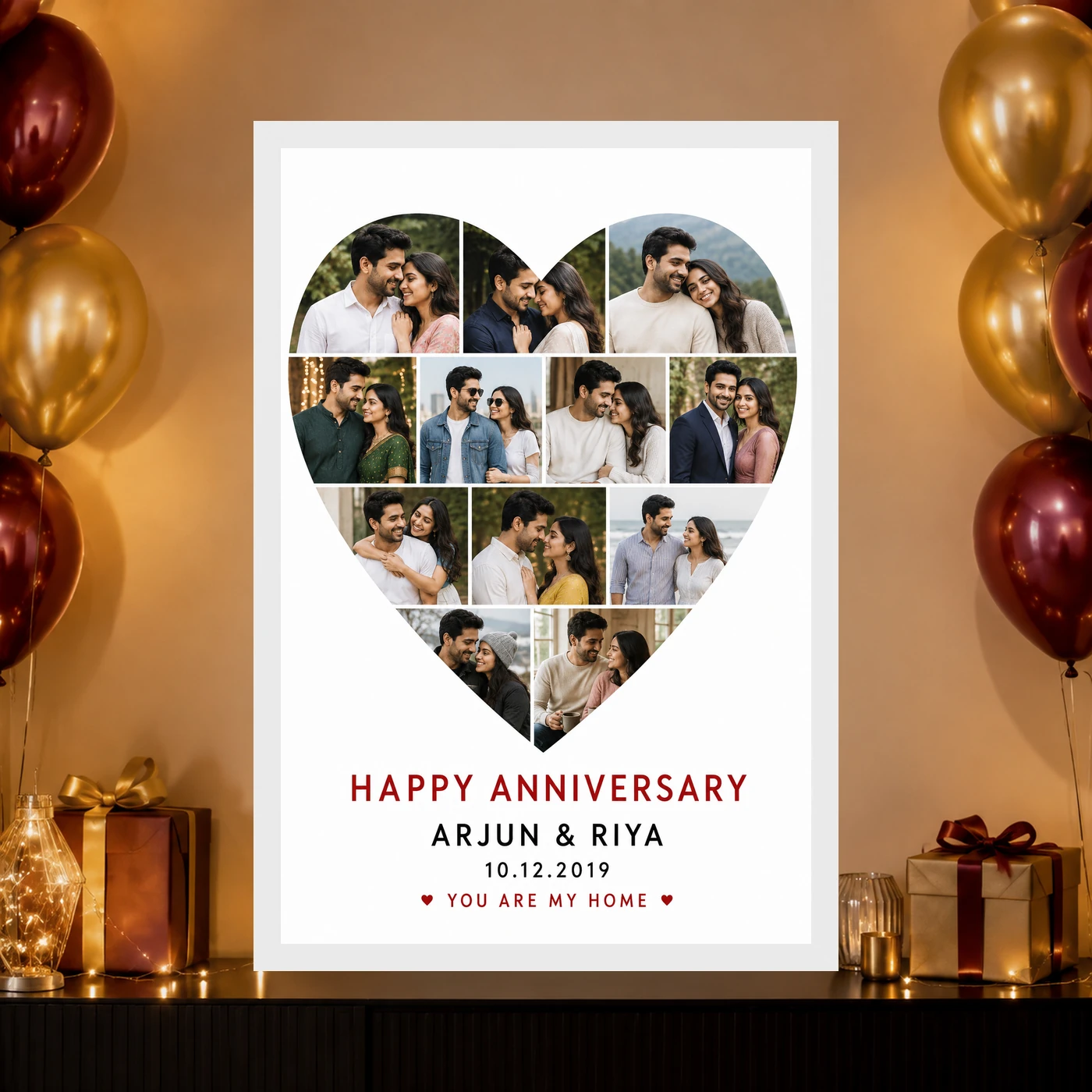 Anniversary Heart Collage Rose Photos Romantic Couple Photo Frame, view 10
