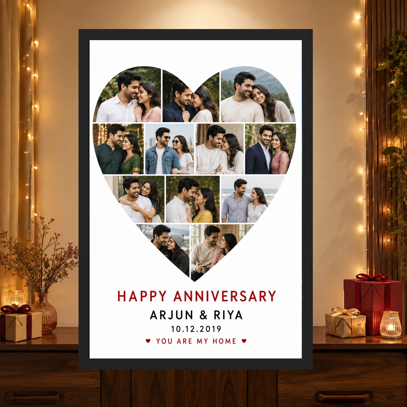 Anniversary Heart Collage Rose Photos Romantic Couple Photo Frame, view 4