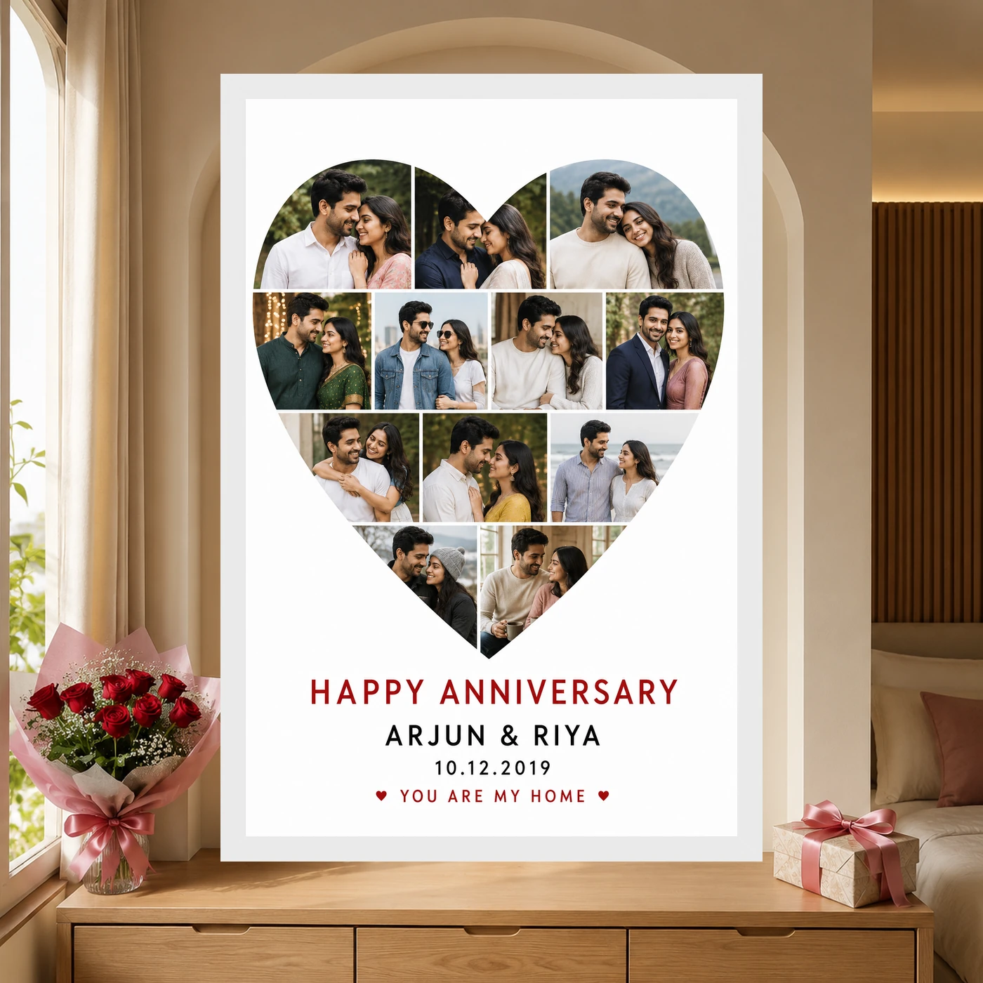 Anniversary Heart Collage Rose Photos Romantic Couple Photo Frame, view 6