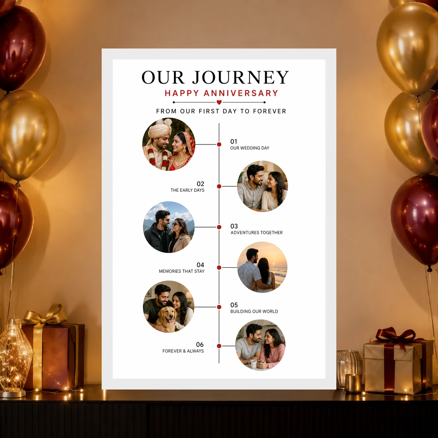 Anniversary Collage 6 Photos Journey Timeline Romantic Photo Frame, view 10