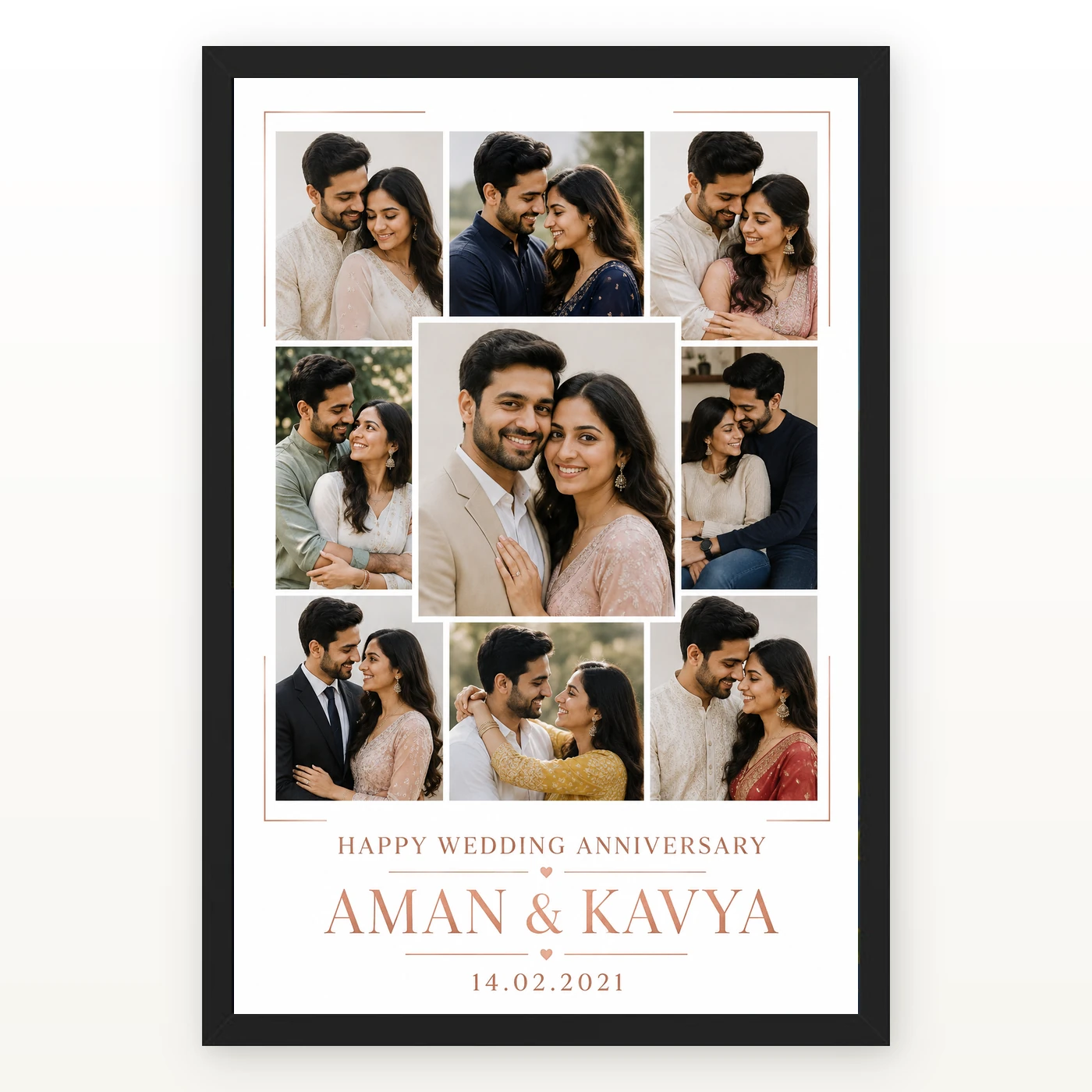 Anniversary Photo Collage Frame Floral Heart Couple Love Photo Frame
